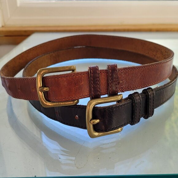 2-Pack Women's Leather Belts with Solid Brass Buckle Size S - Picture 1 of 12